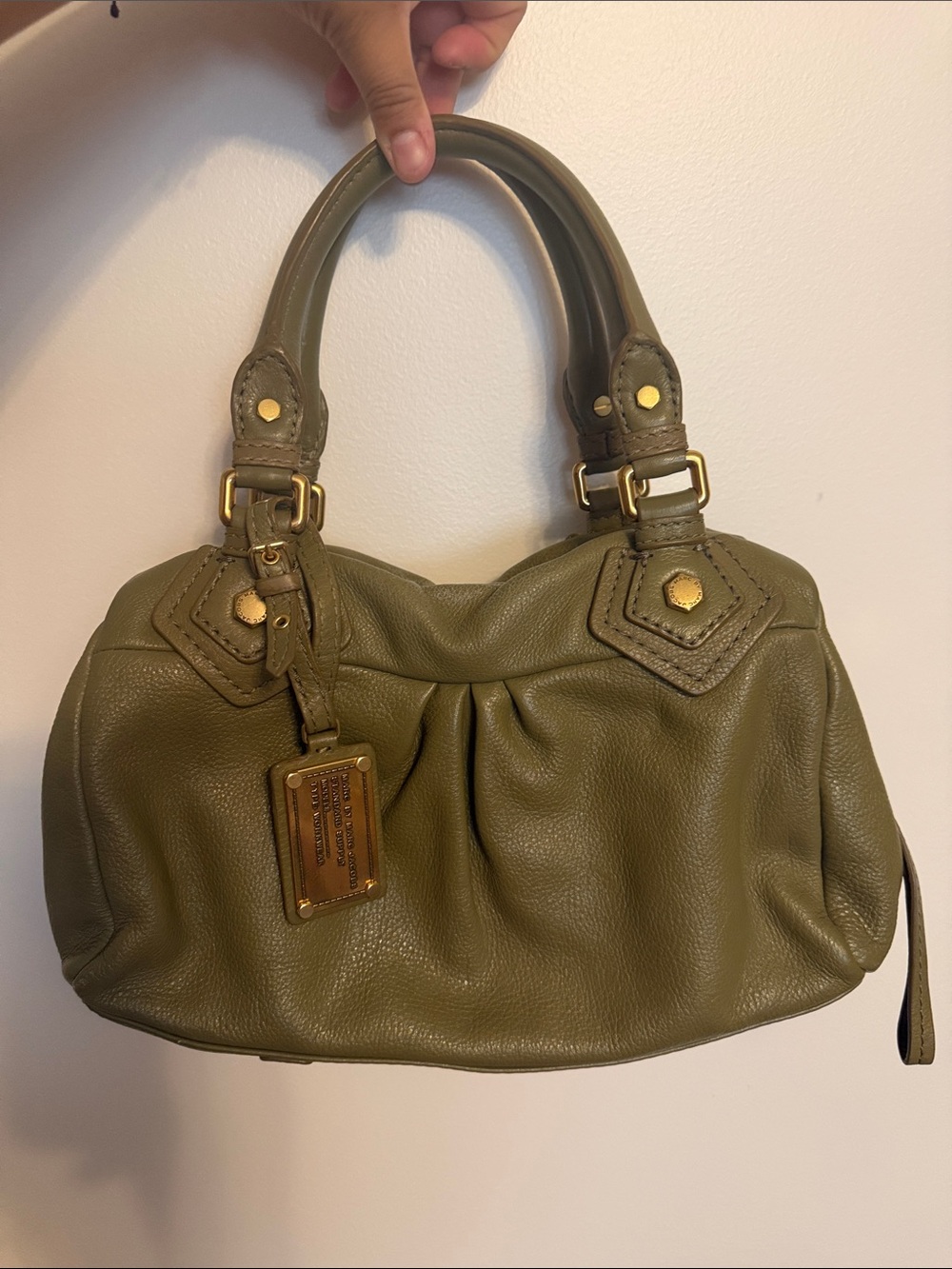 Marc by Marc Jacobs Olive Green Pebbled Leather Handbag with Gold Hardware